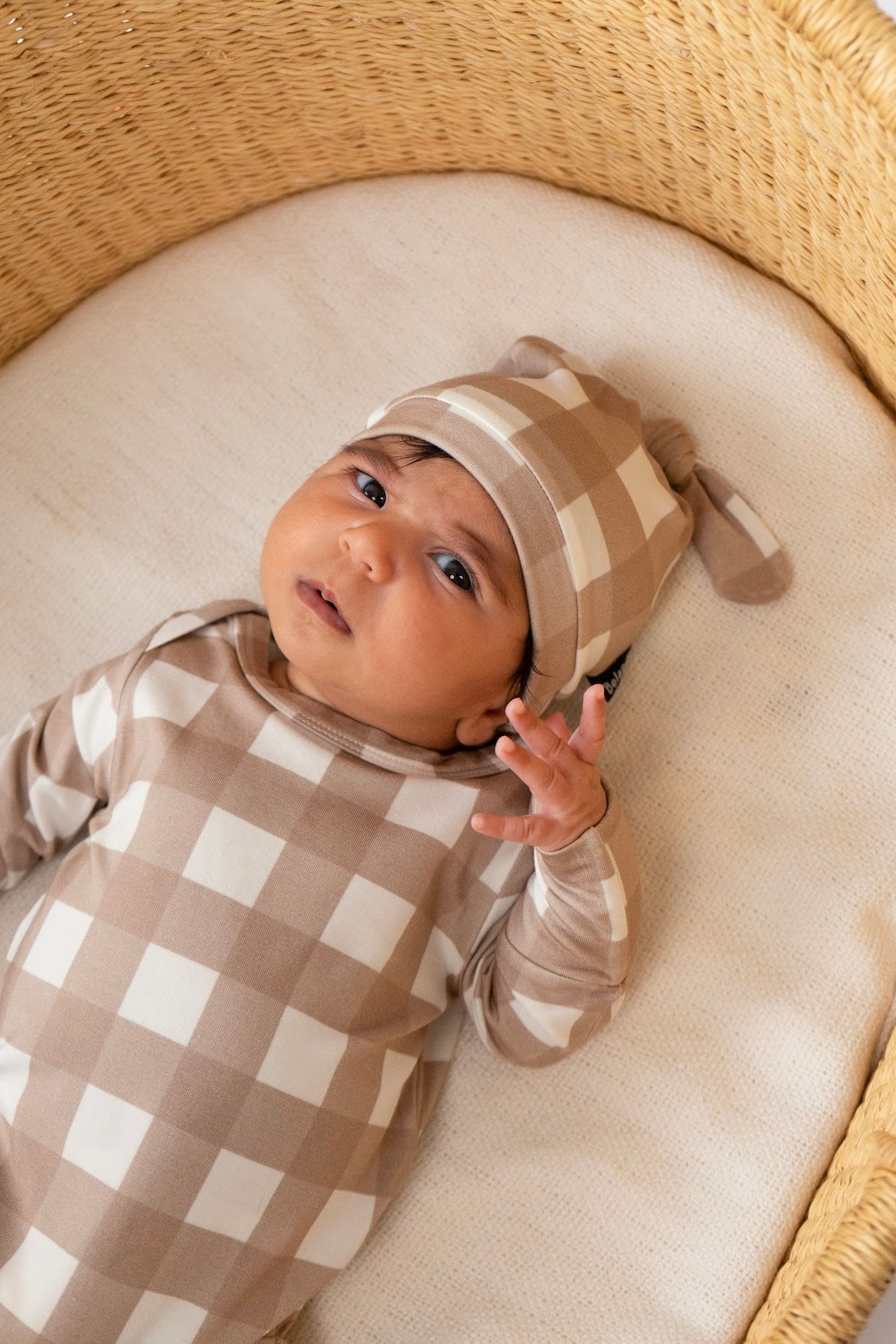 Belan.J Long Sleeve Onesie - Taupe Plaid