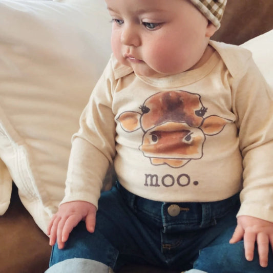 "moo" Cow Neutral Long Sleeve Body Suit