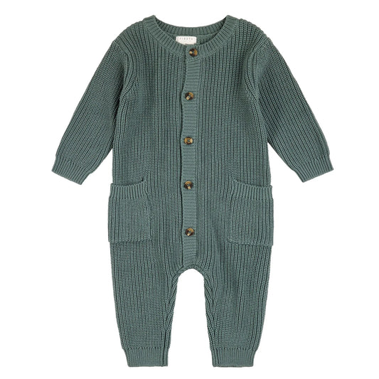 Dark Teal Pointelle Knit Playsuit - Petit Lem