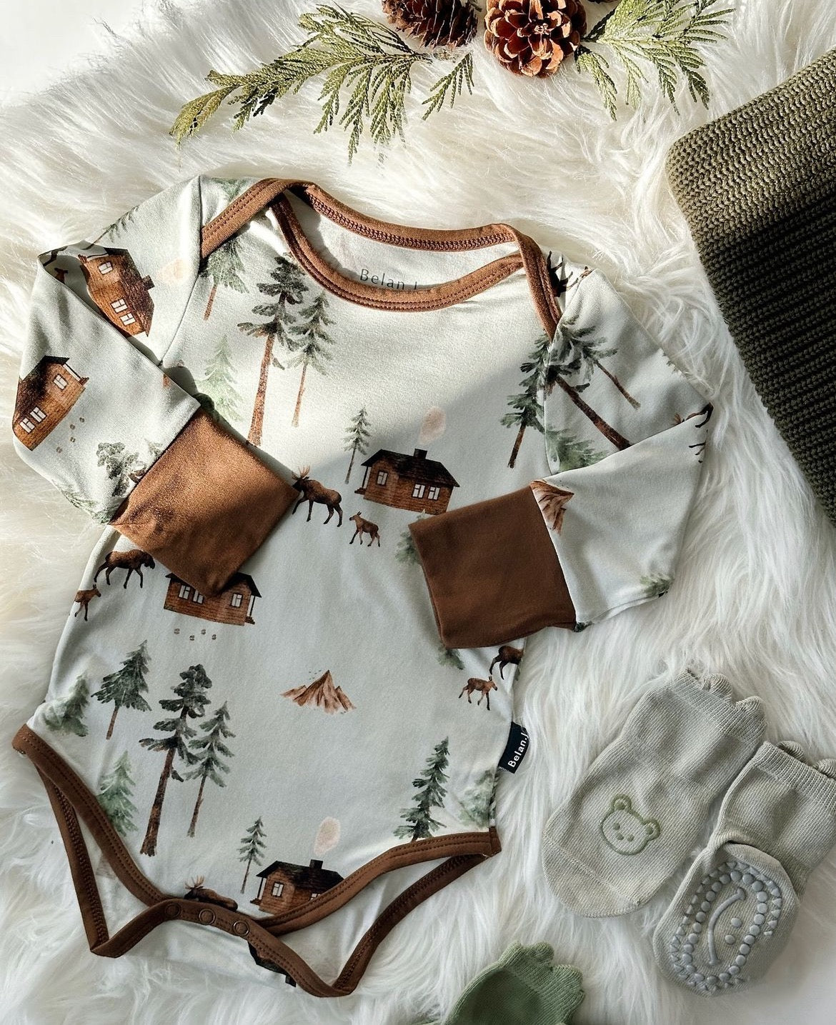 Belan.J Long Sleeve Onesie - Sage Moose