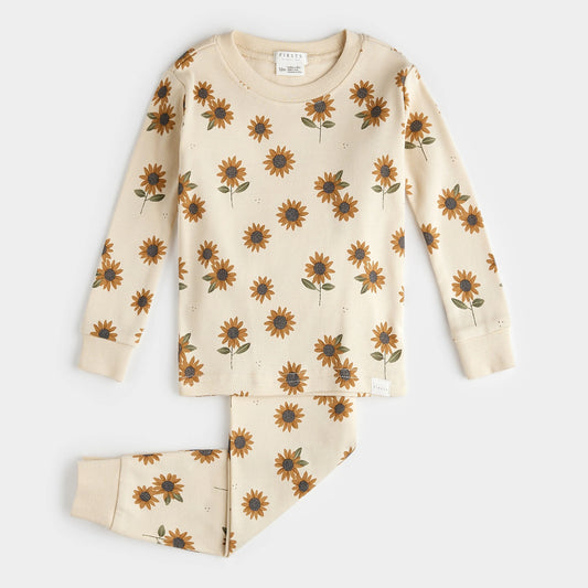 Sunflower Print on Antique White PJ Set - Petit Lem