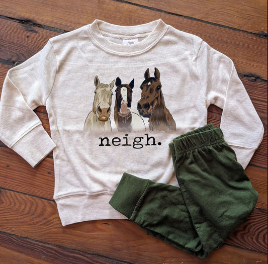 "Neigh." Three horse Toddler Long Sleeve