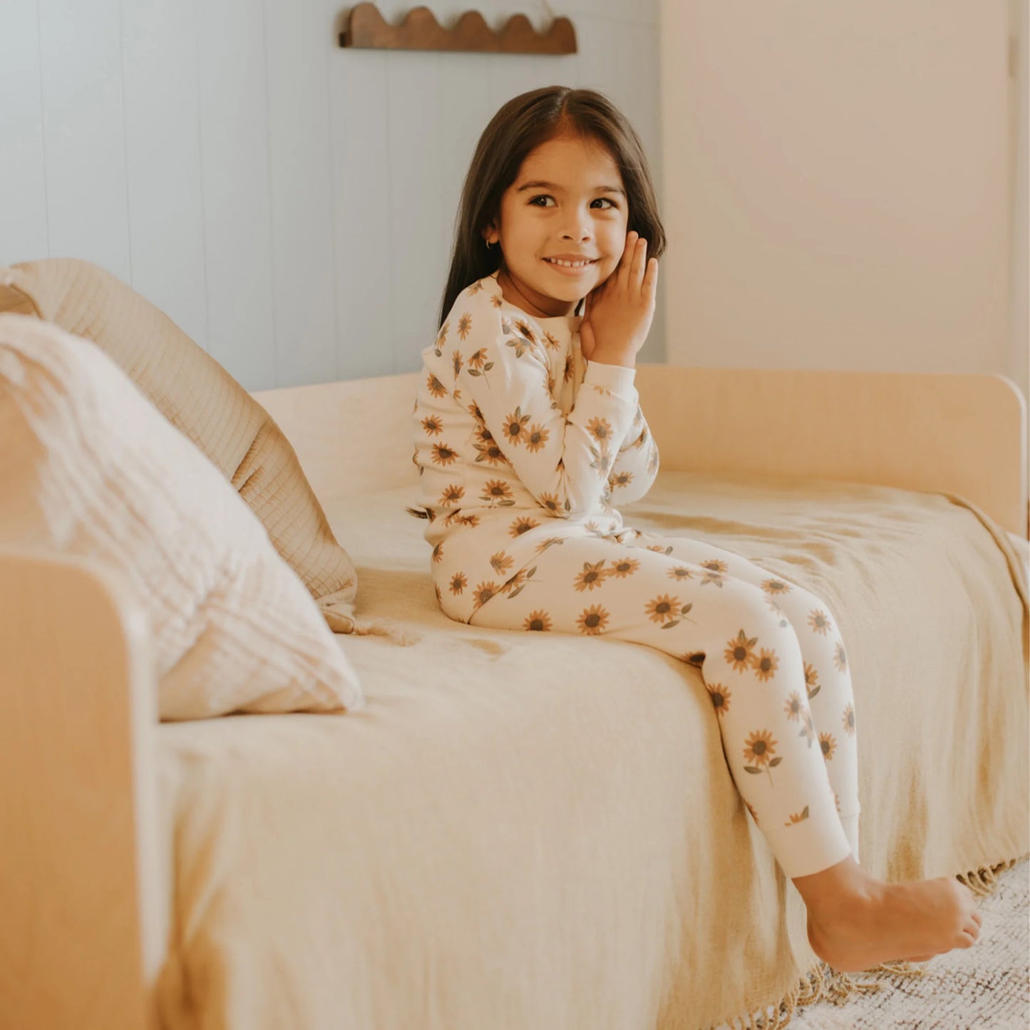 Sunflower Print on Antique White PJ Set - Petit Lem