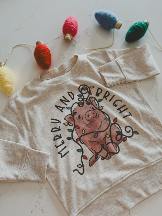 "Merry & Bright" Pig Long Sleeve tee