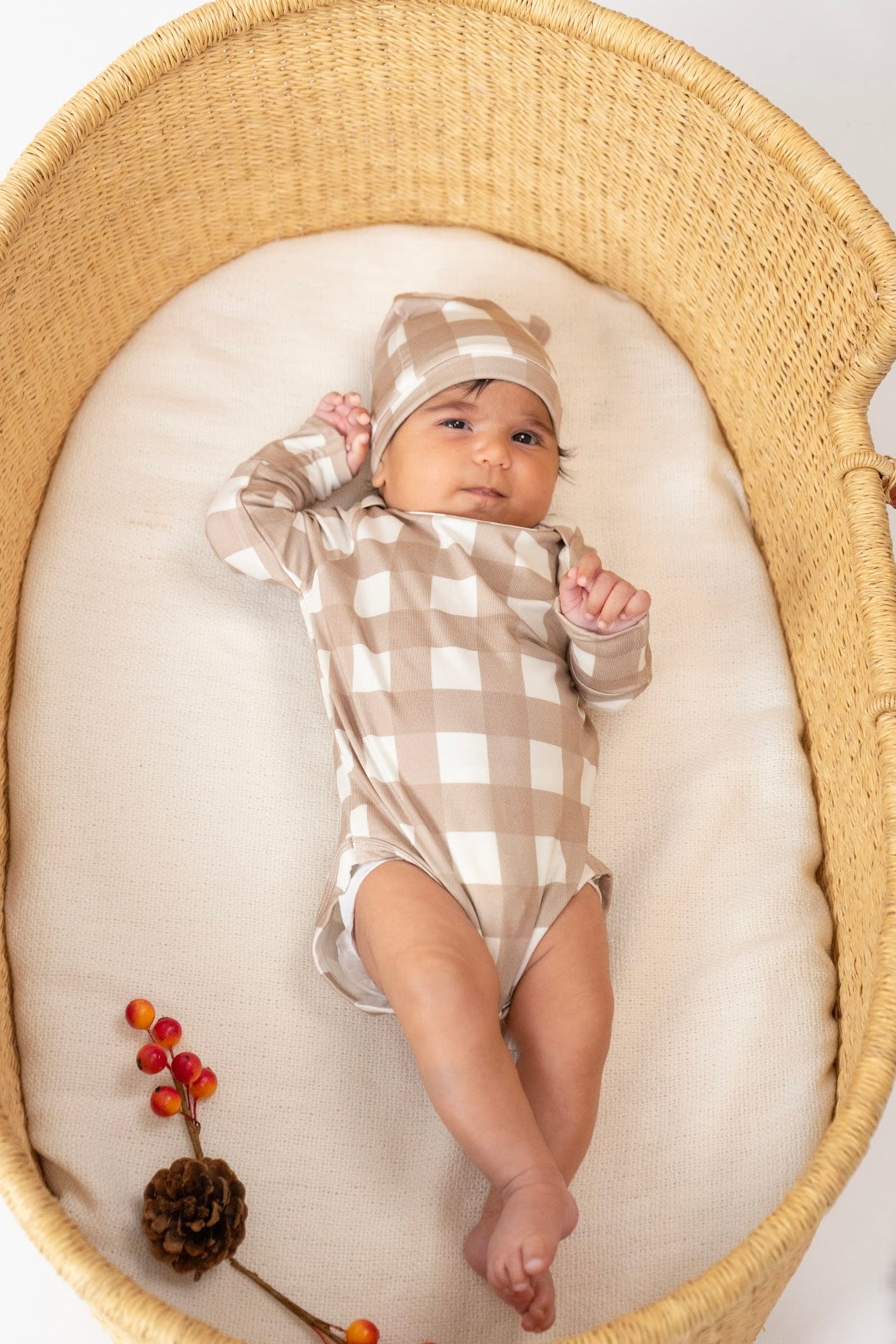 Belan.J Long Sleeve Onesie - Taupe Plaid