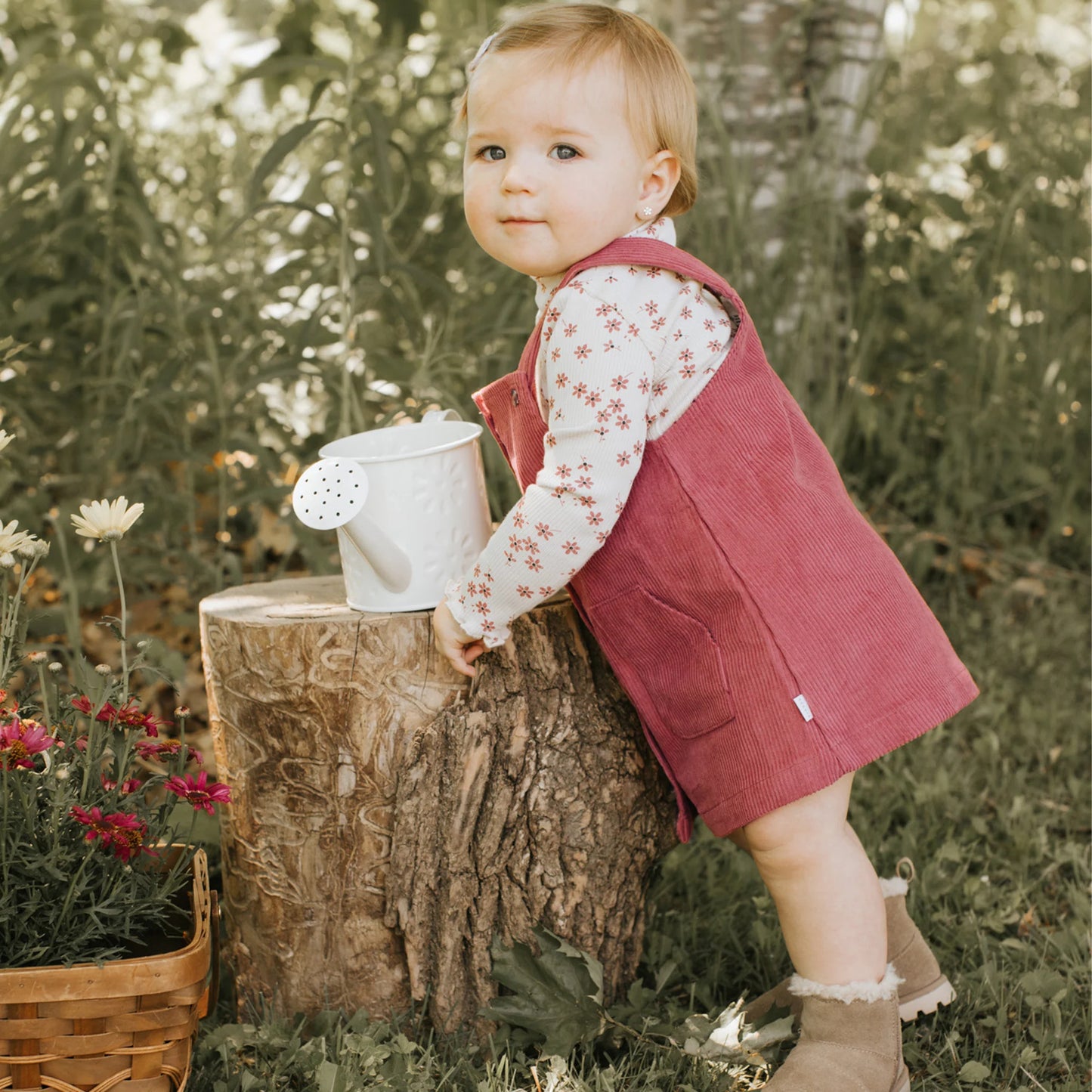 Raspberry Corduroy Overall Dress Set - Petit Lem