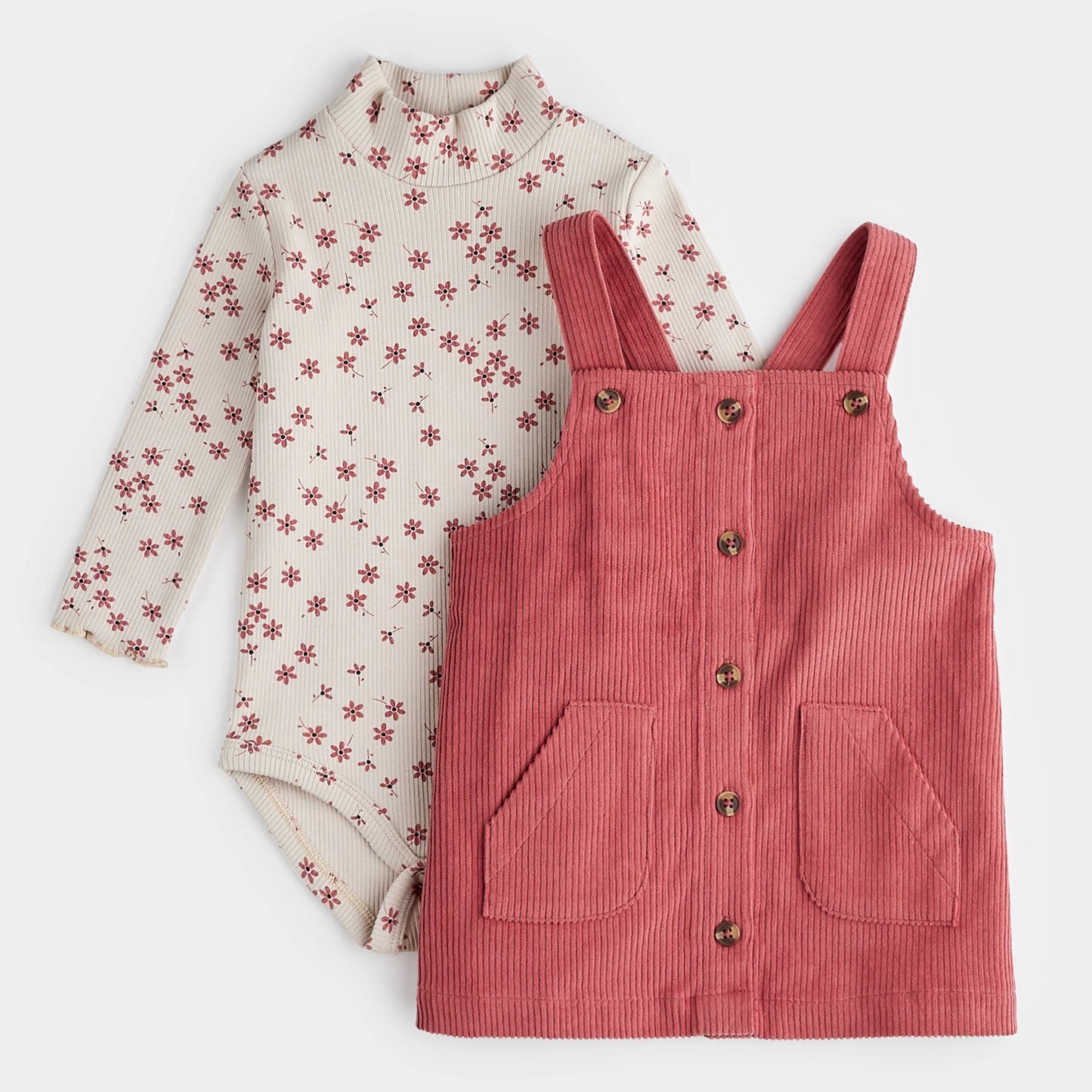 Raspberry Corduroy Overall Dress Set - Petit Lem