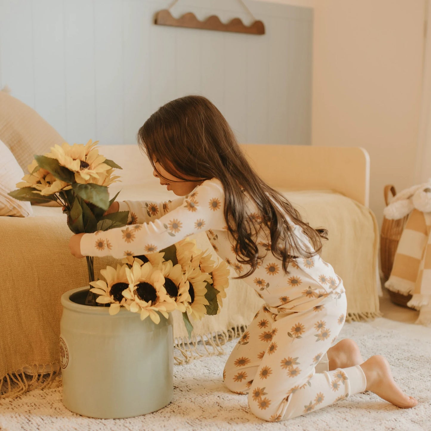 Sunflower Print on Antique White PJ Set - Petit Lem