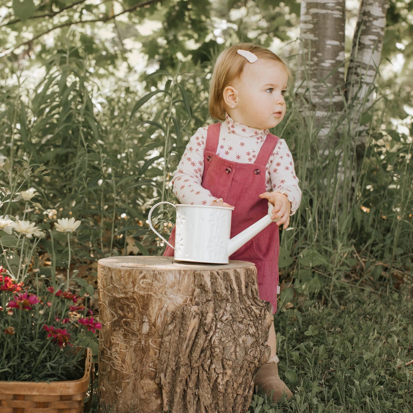 Raspberry Corduroy Overall Dress Set - Petit Lem