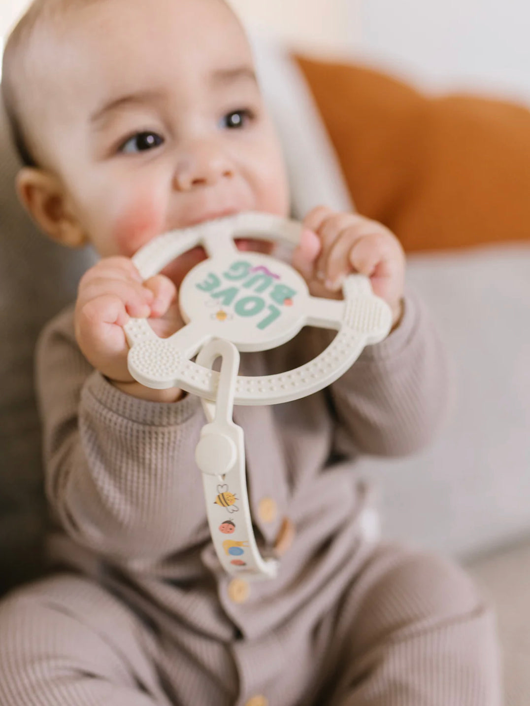 Silicone Teether Ring with Detachable Clip - Love Bug