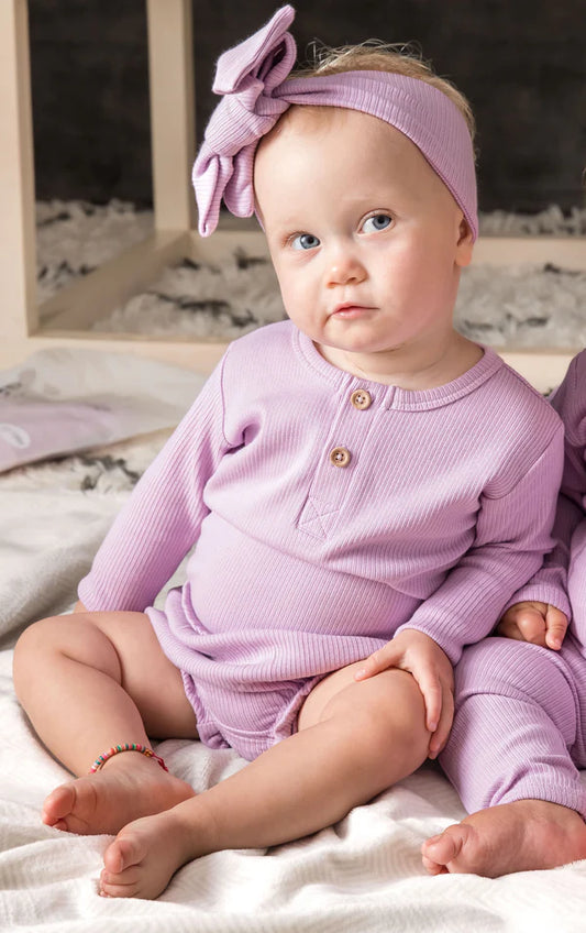 Bambi & Birdie Long Sleeve Henley Bodysuit - Grape